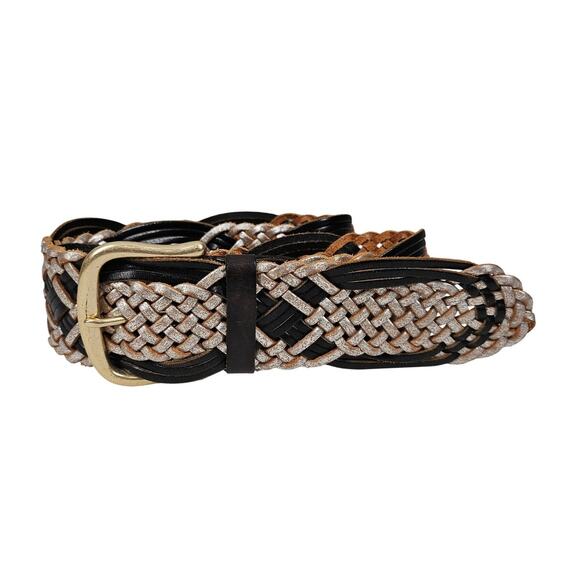 LINEA PELLE VINTAGE BRAIDED BLACK LEATHER BELT 40
